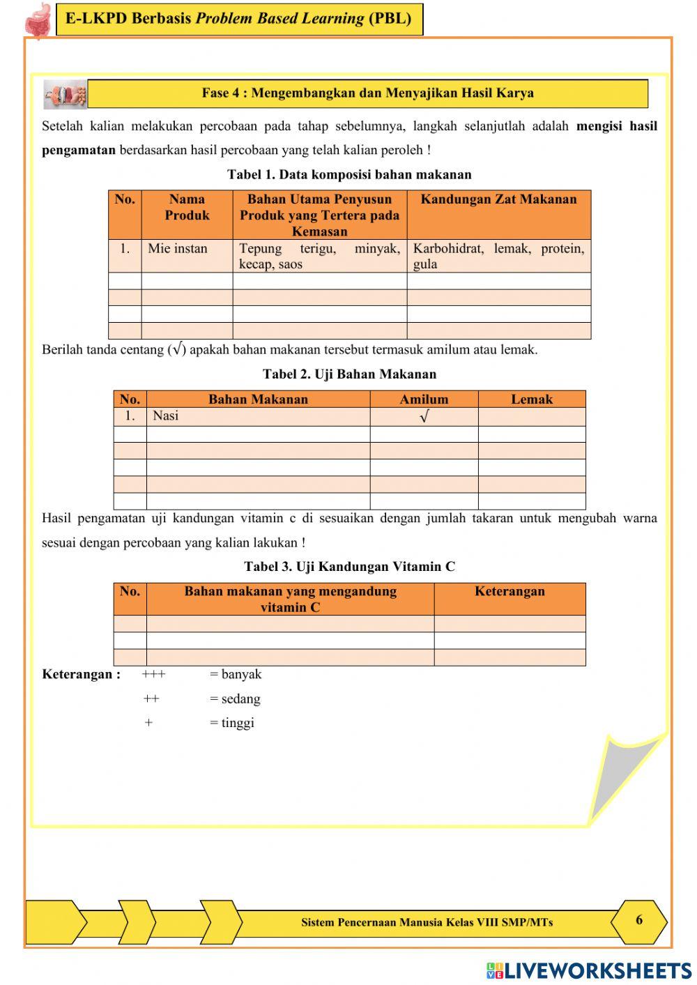 E-LKPD Berbasis Problem Based Learning (PBL) online exercise for | Live ...