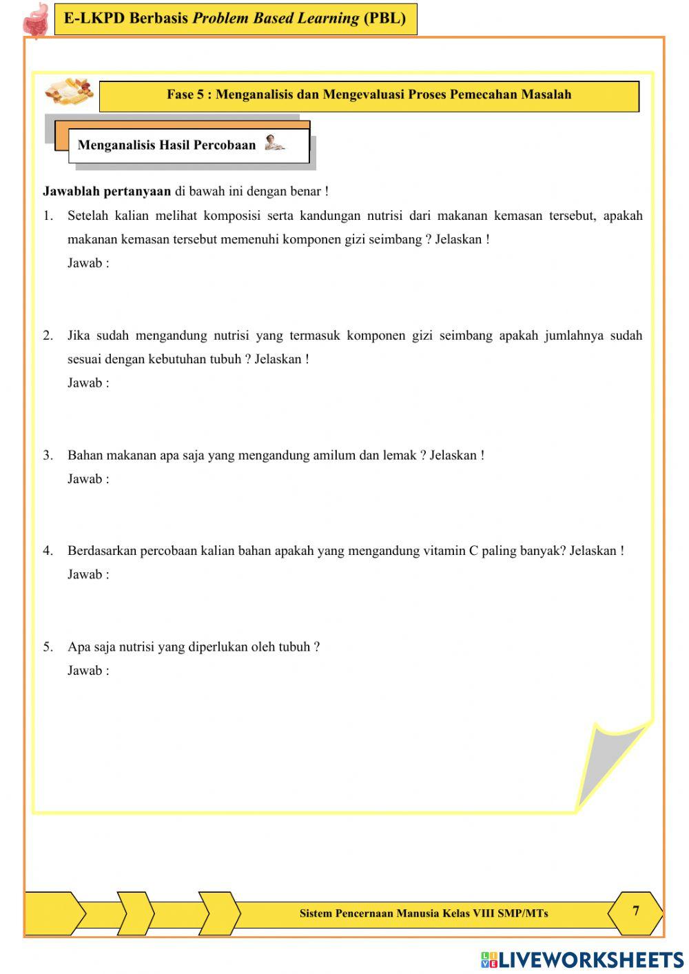 E-LKPD Berbasis Problem Based Learning (PBL) online exercise for | Live ...