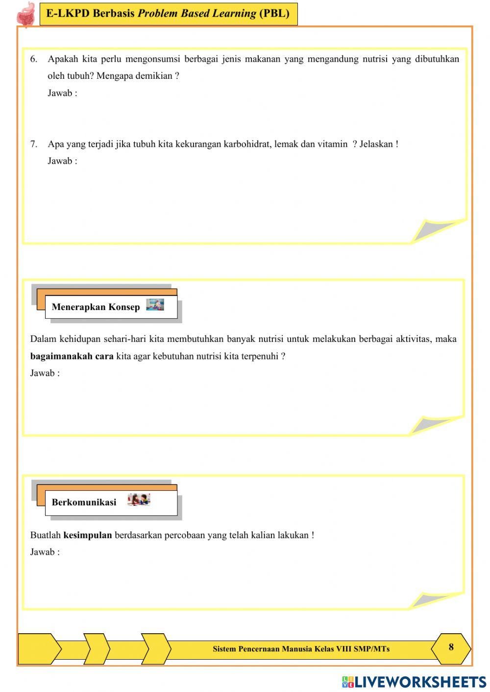 E-LKPD Berbasis Problem Based Learning (PBL) online exercise for | Live ...