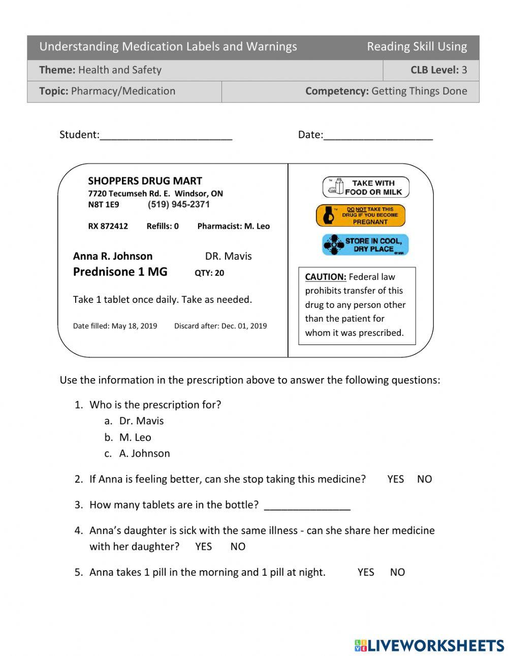CLB 3 Reading Prescription Labels-Getting Things Done-Skill Using