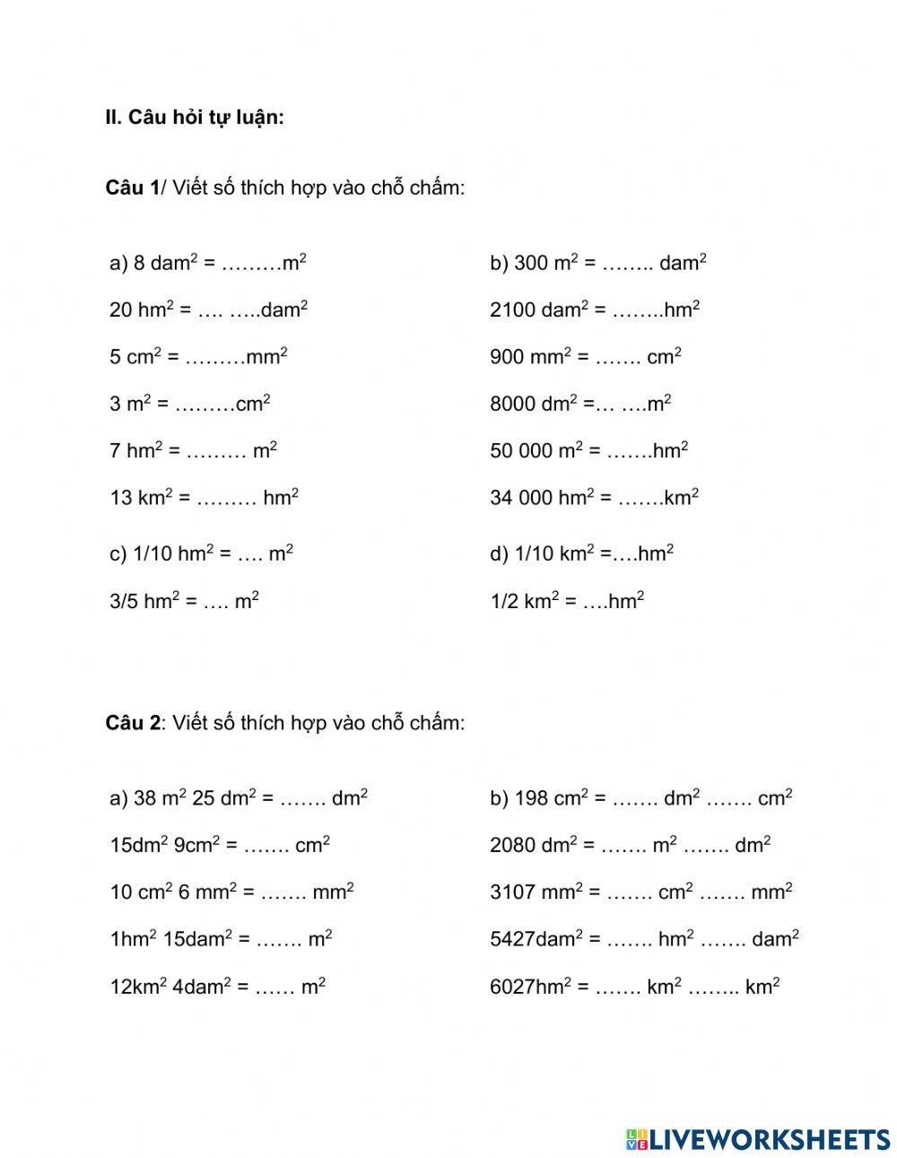Bảng đơn vị đo khối lượng