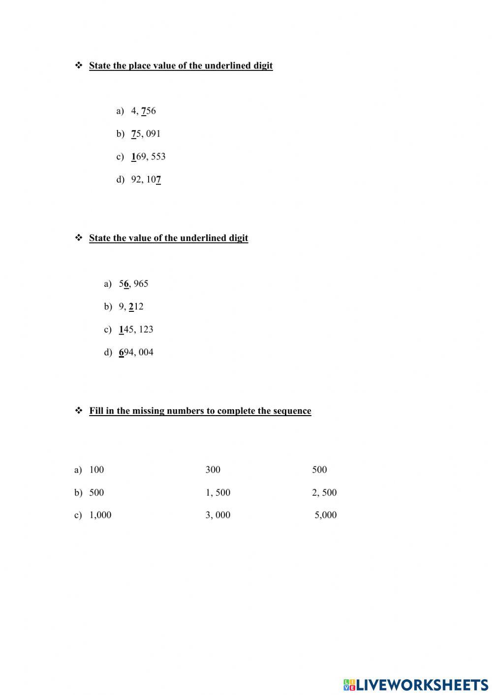 Grade 5 - Math Quiz -1 