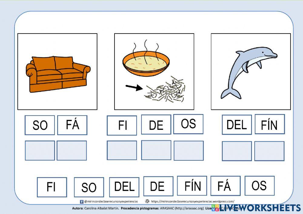 Letra F: Sofá, Fideos y Delfín