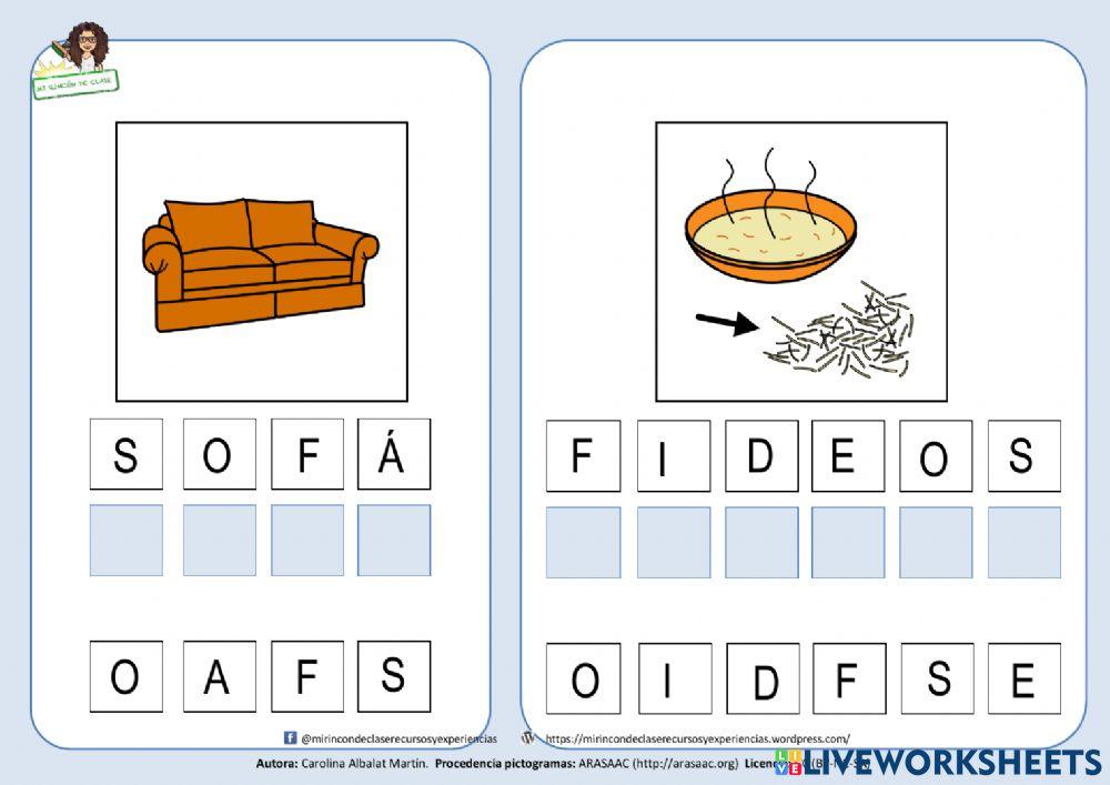 Letra F: Sofá, Fideos y Delfín