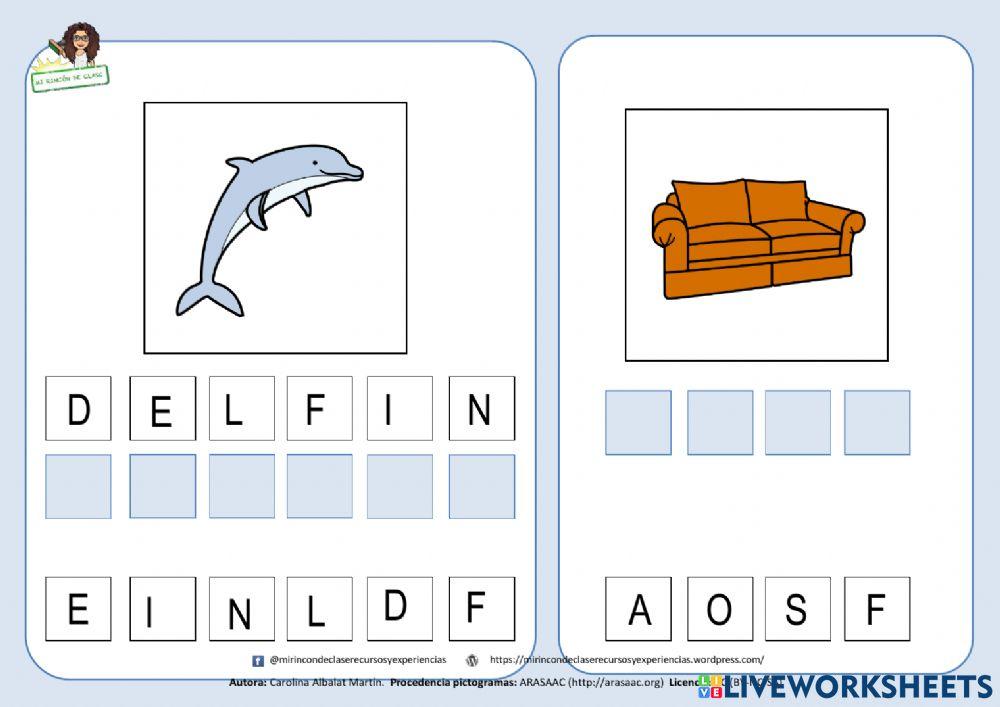 Letra F: Sofá, Fideos y Delfín