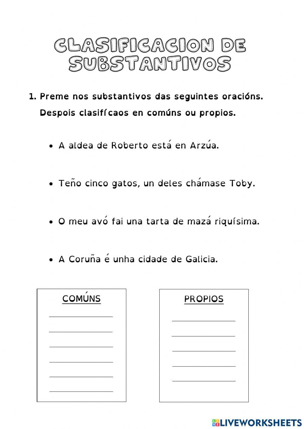 Clasificación de substantivos