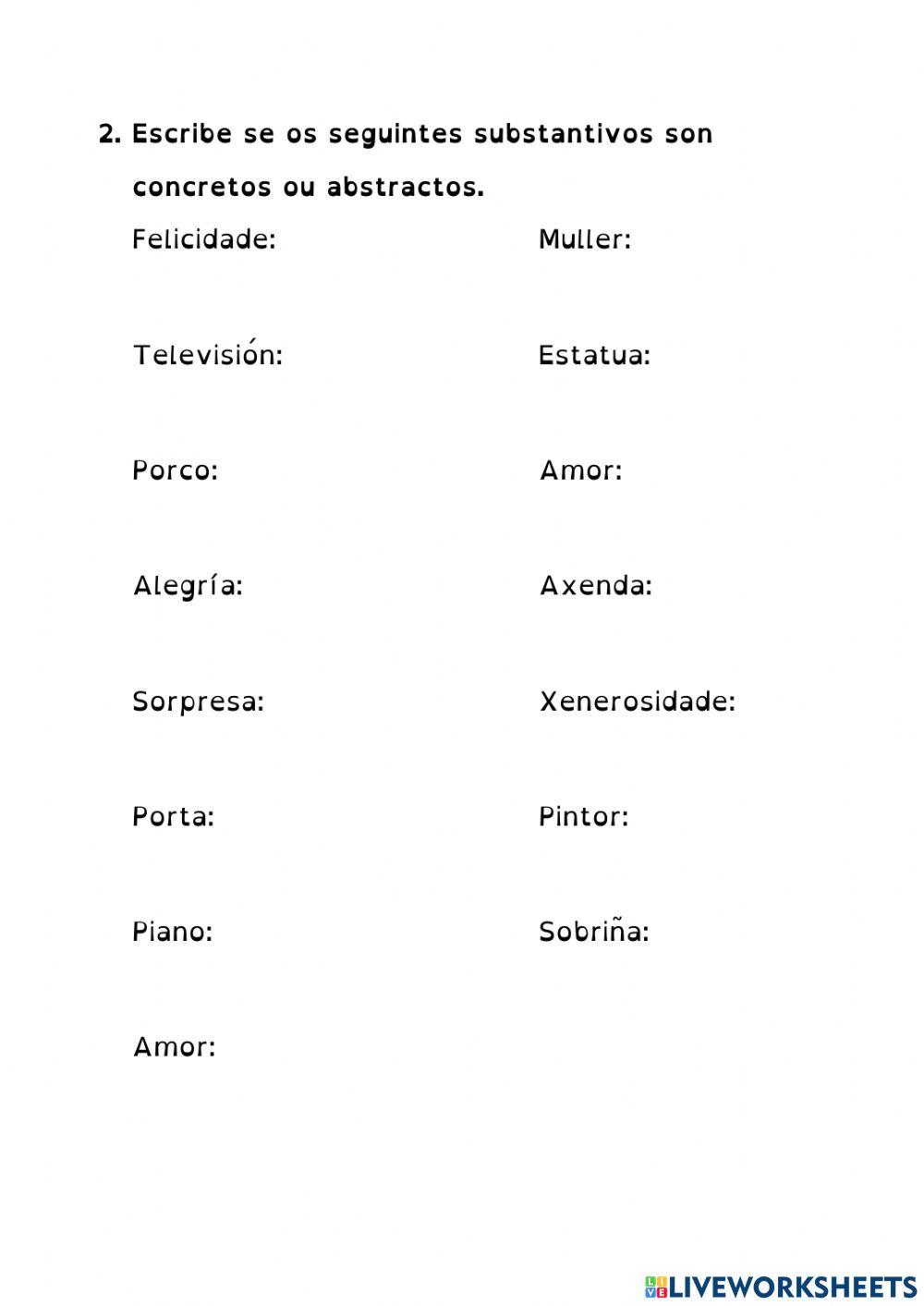 Clasificación de substantivos