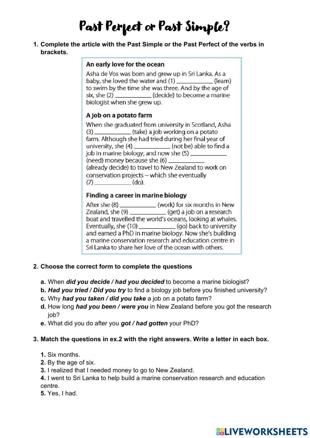 Past Perfect vs Past Simple