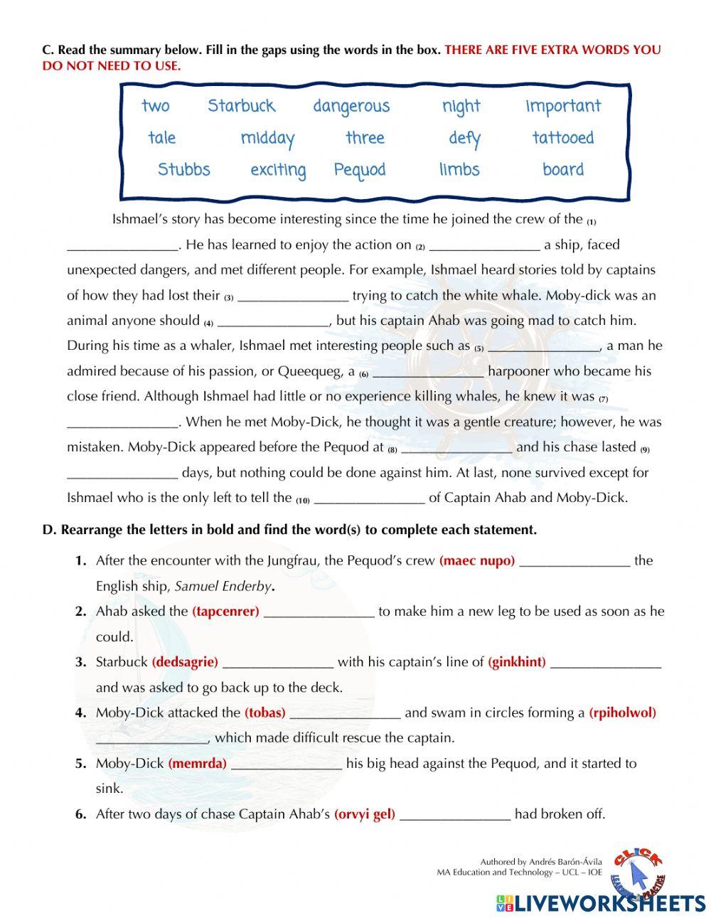 Literature Ex - Moby-dick (Ch. 16-20)