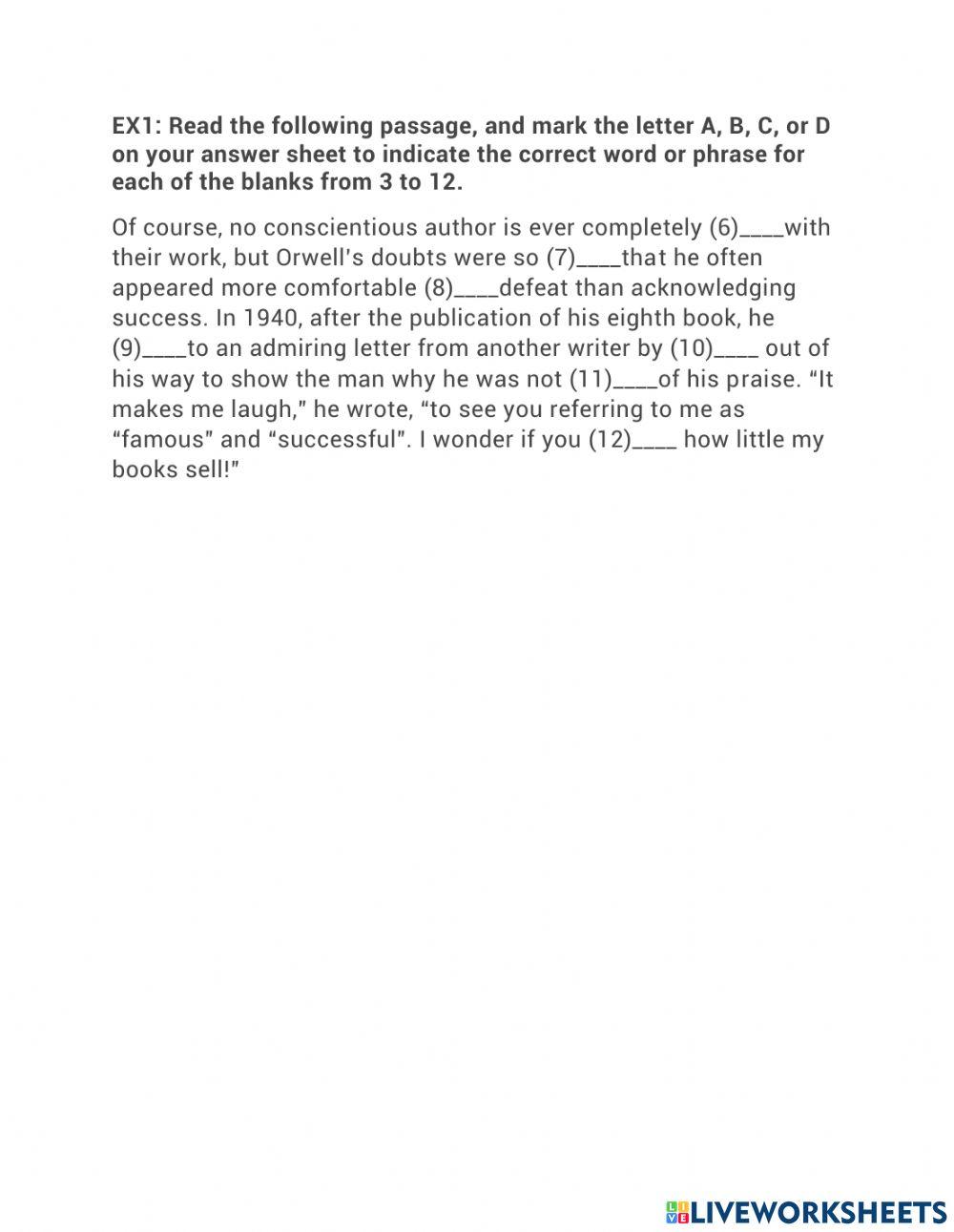 Test for reading skill worksheet | Live Worksheets