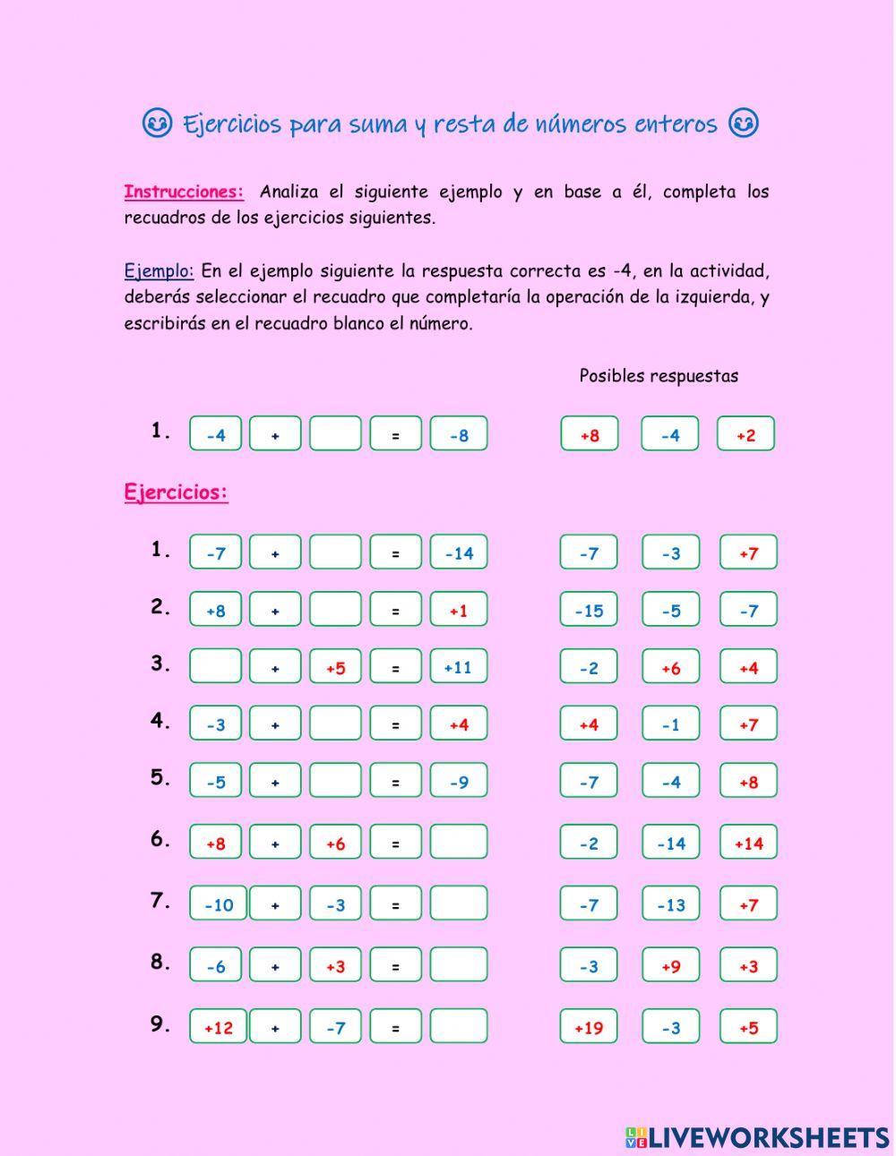 Suma y resta de números enteros