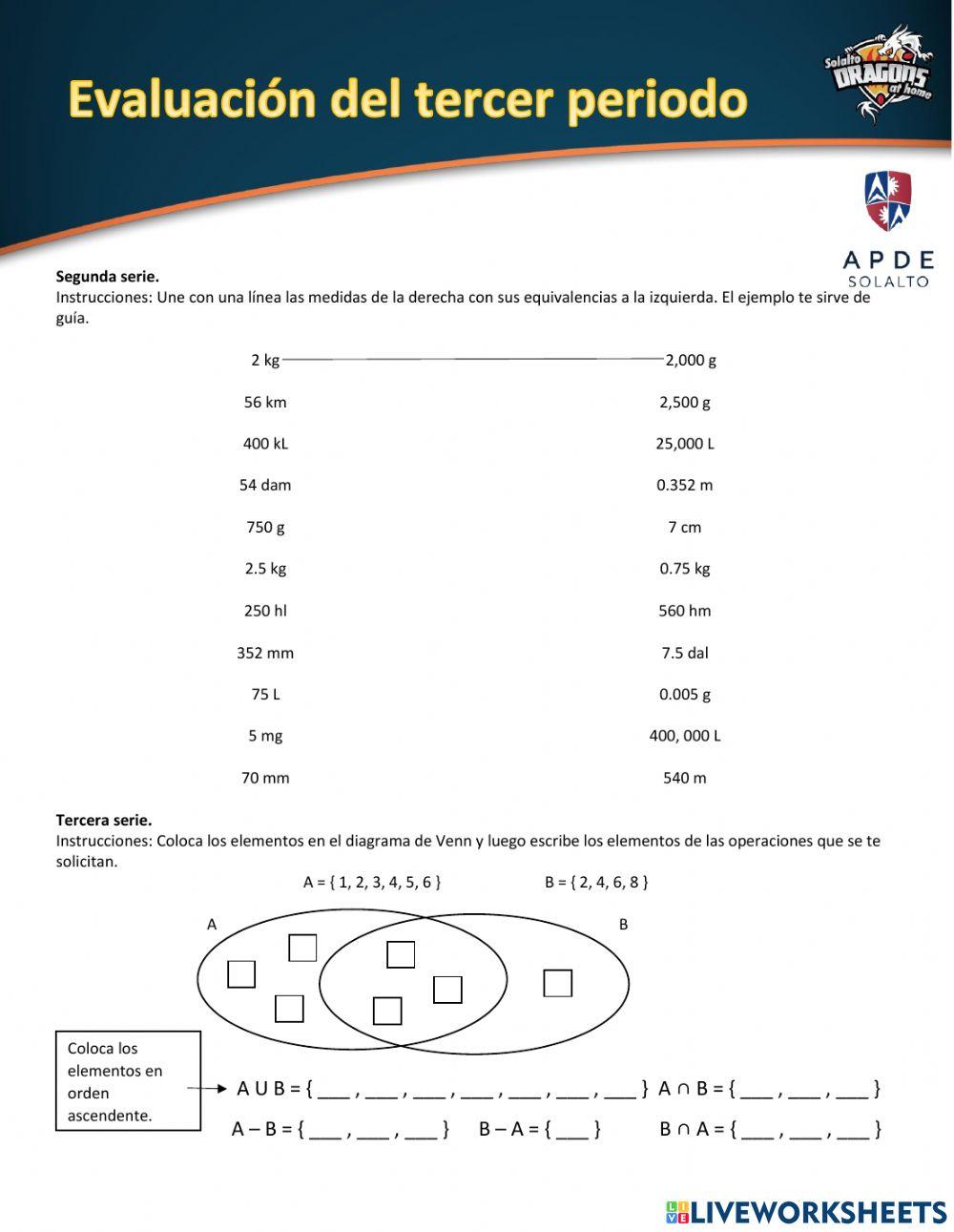 Ejercicios de medidas y operaciones de conjuntos
