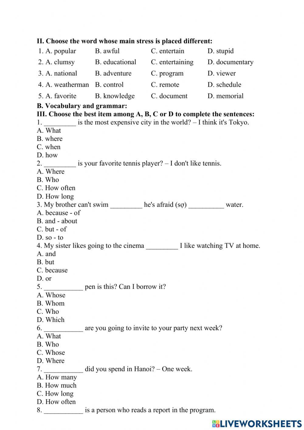 Bài tâp tiếng anh 6