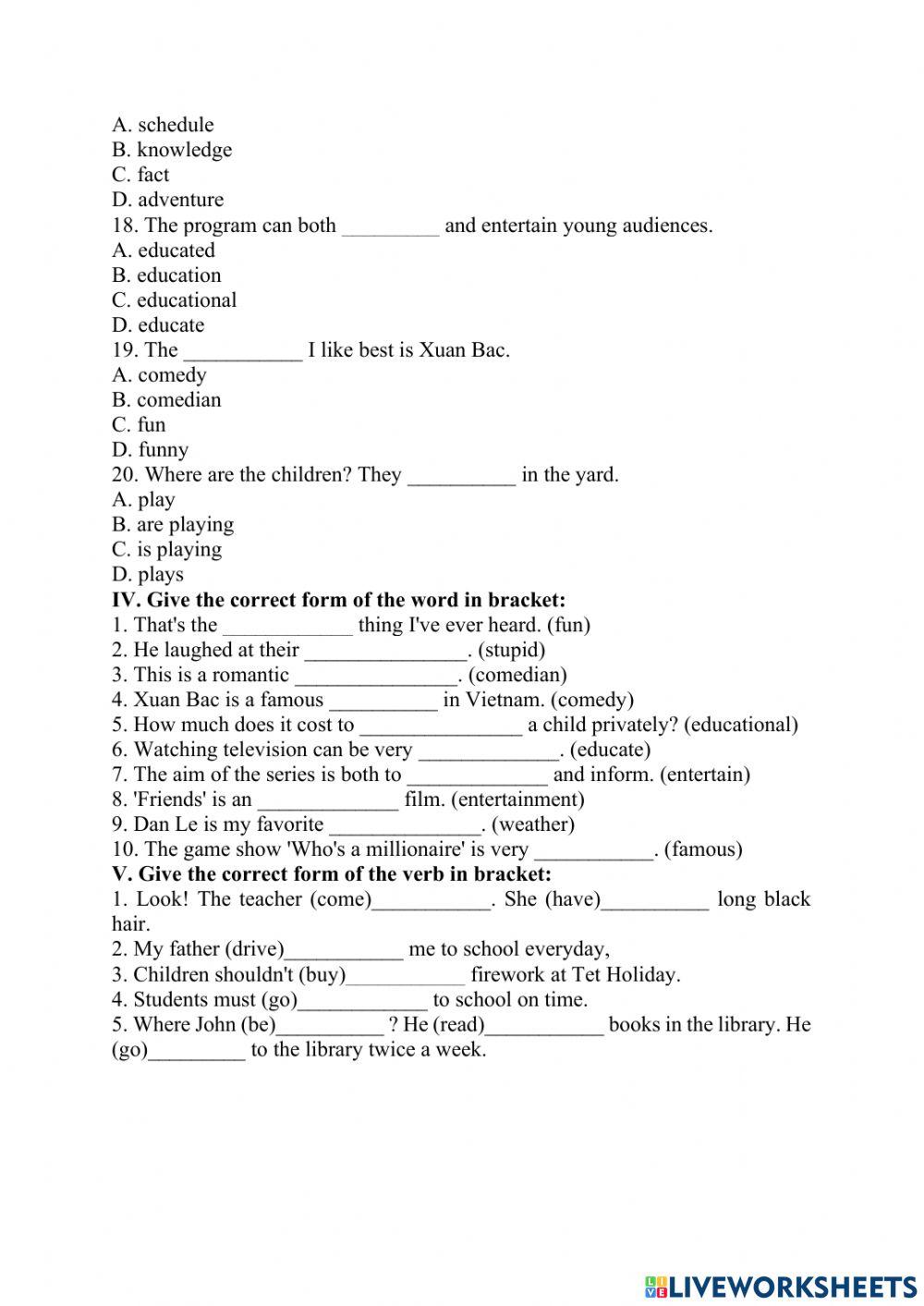 Bài tâp tiếng anh 6