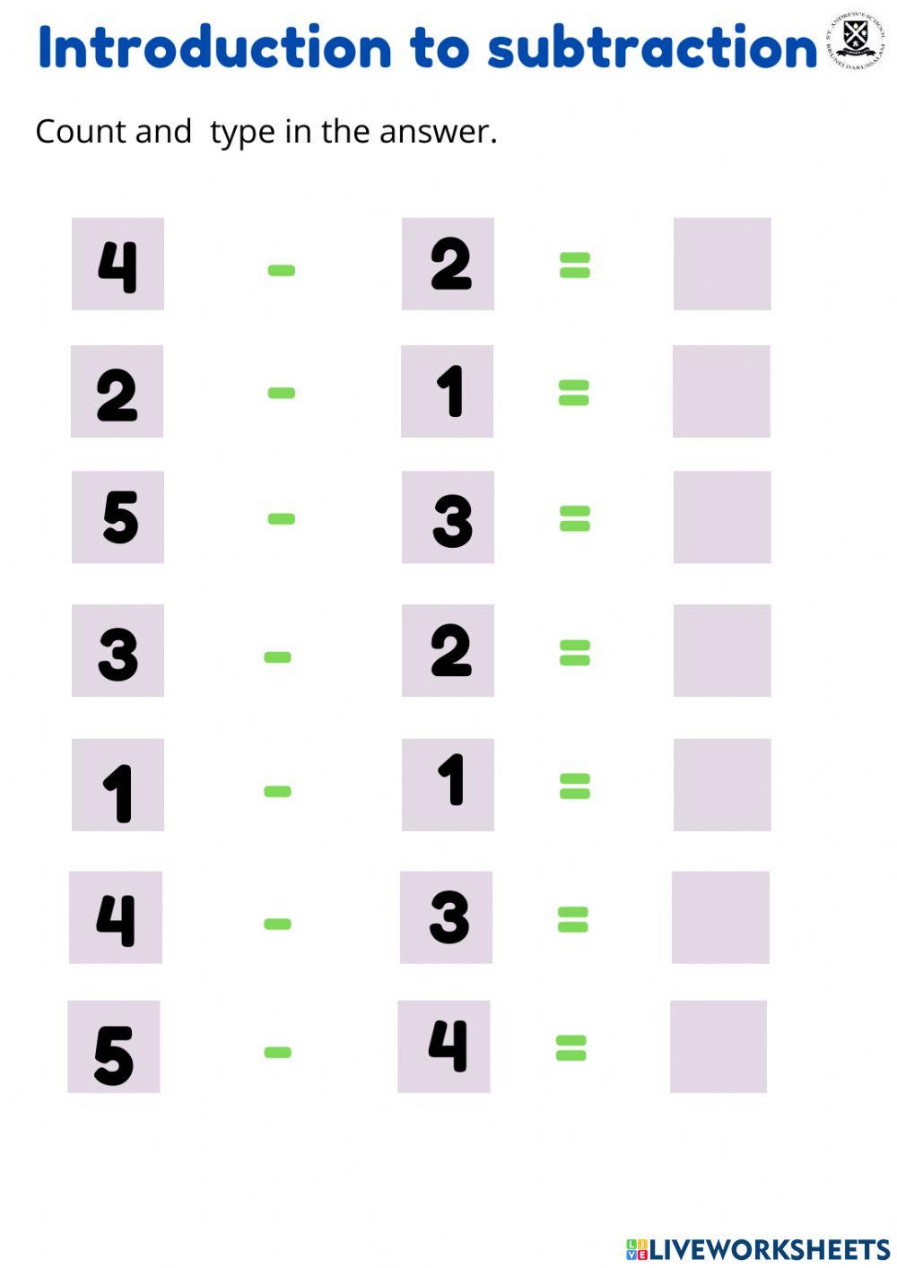 Introduction to subtraction online exercise for | Live Worksheets