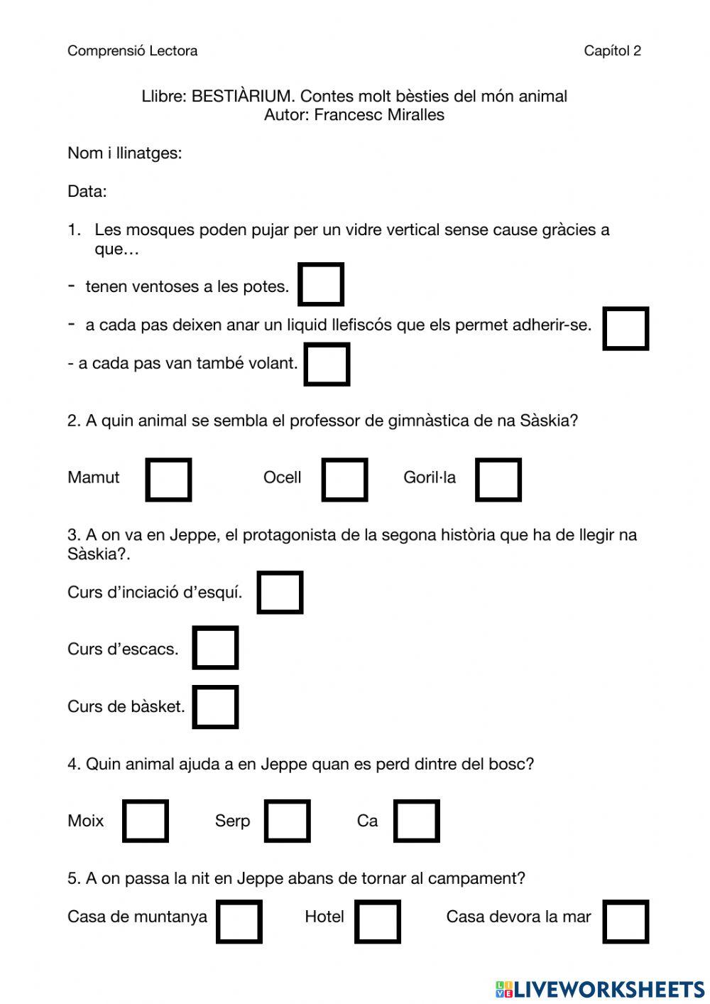 Comprensión lectora c2 Bestiàrium