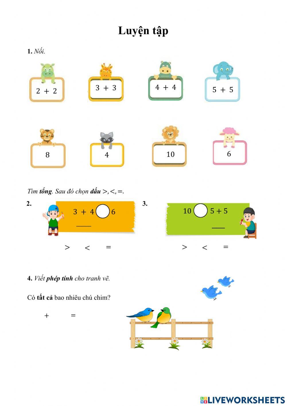 Luyện tập các bảng cộng