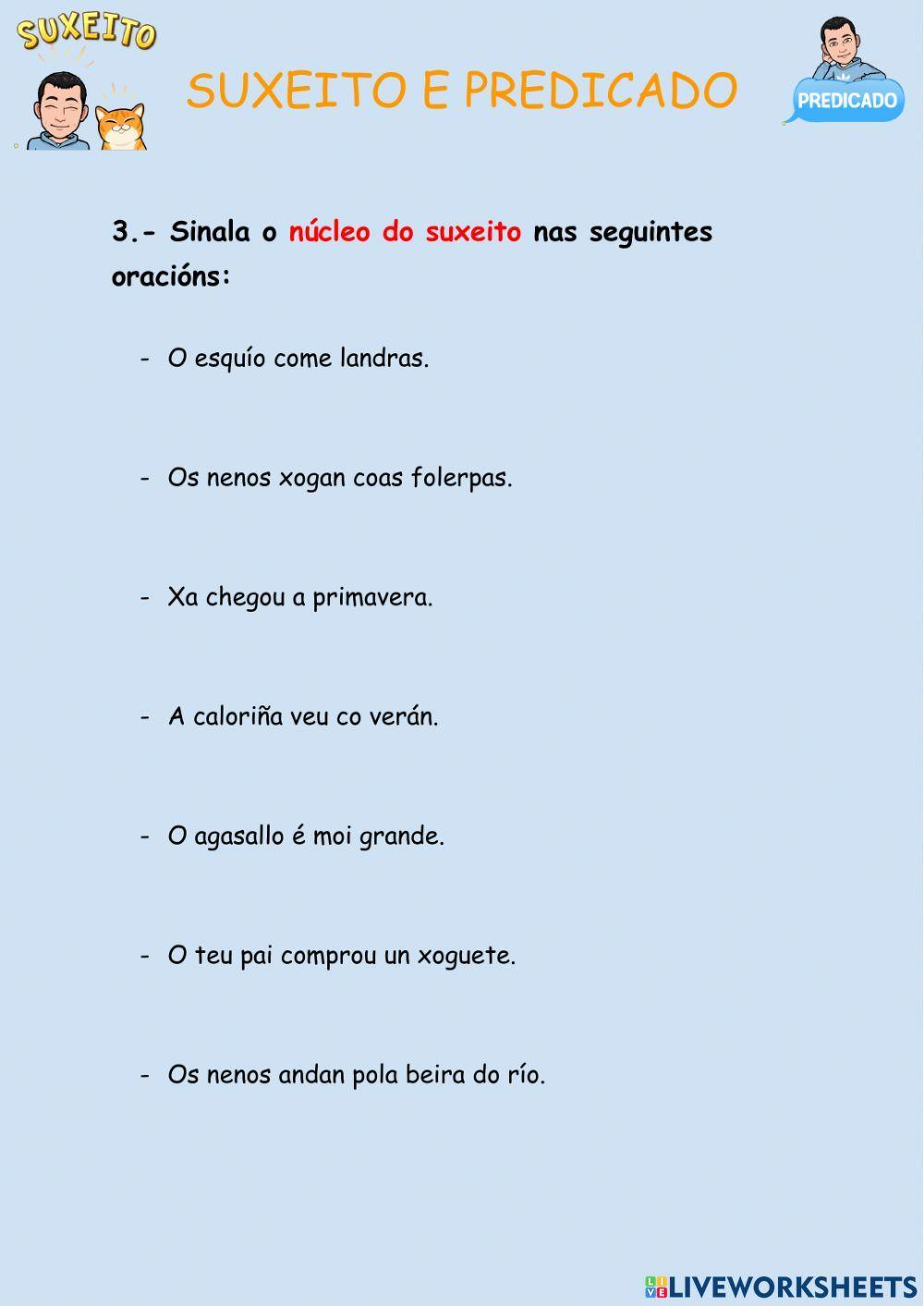 Suxeito e predicado Suxeito e predicado