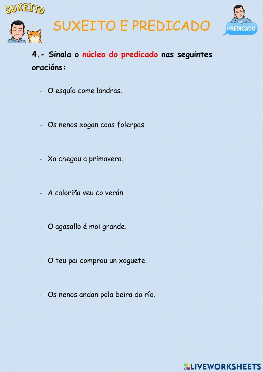 Suxeito e predicado Suxeito e predicado