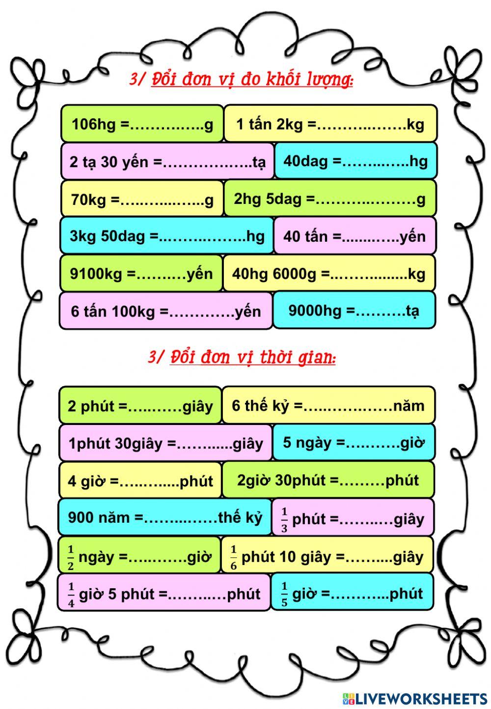 Bài tập ôn Toán - cuối tuần 4