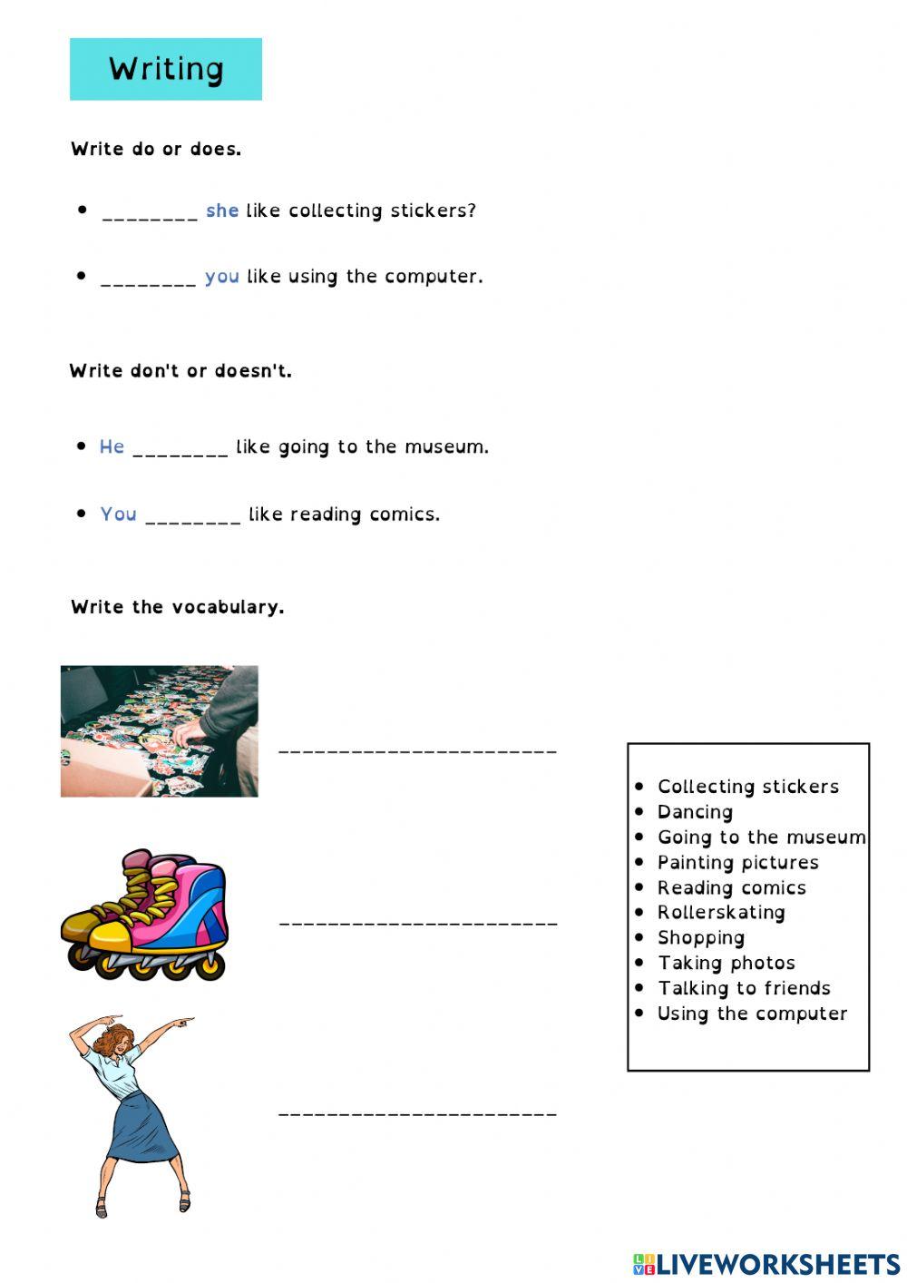 Likes and dislikes + vocabulary