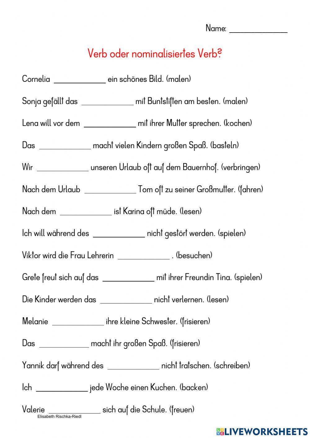 Nominalisierung Von Verben übungen Pdf 1532522 | Nominalisierte Verben | Phuonganhhh