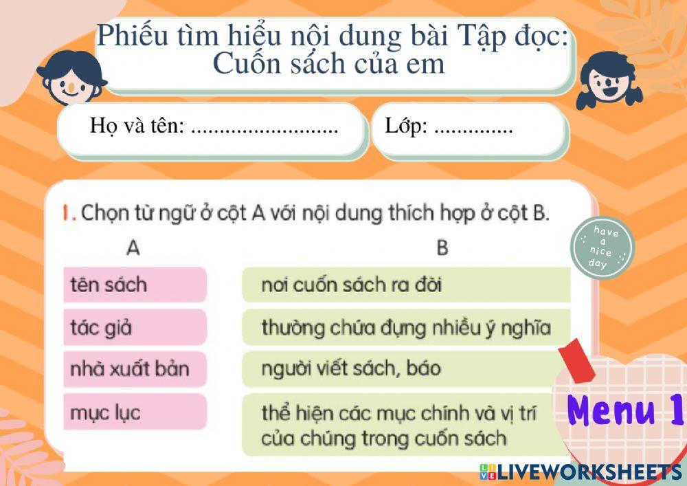 Tuần 8-Tập đọc-Cuốn sách của em-Menu1