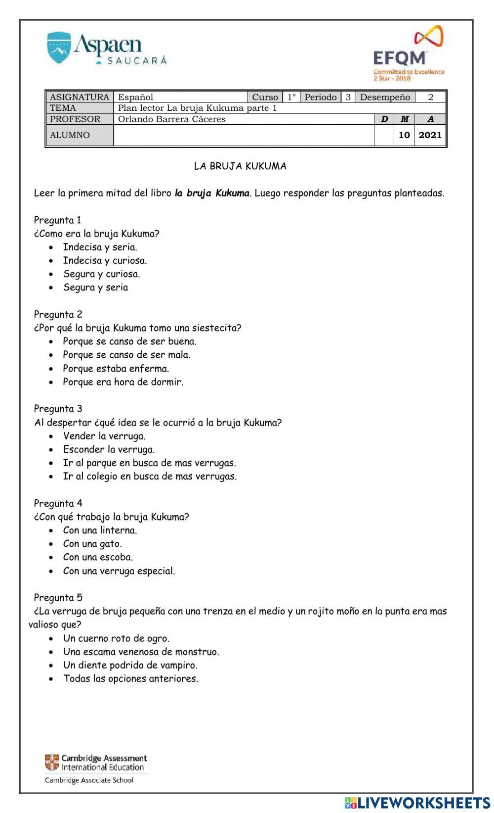 Plan lector La bruja Kukuma parte 1