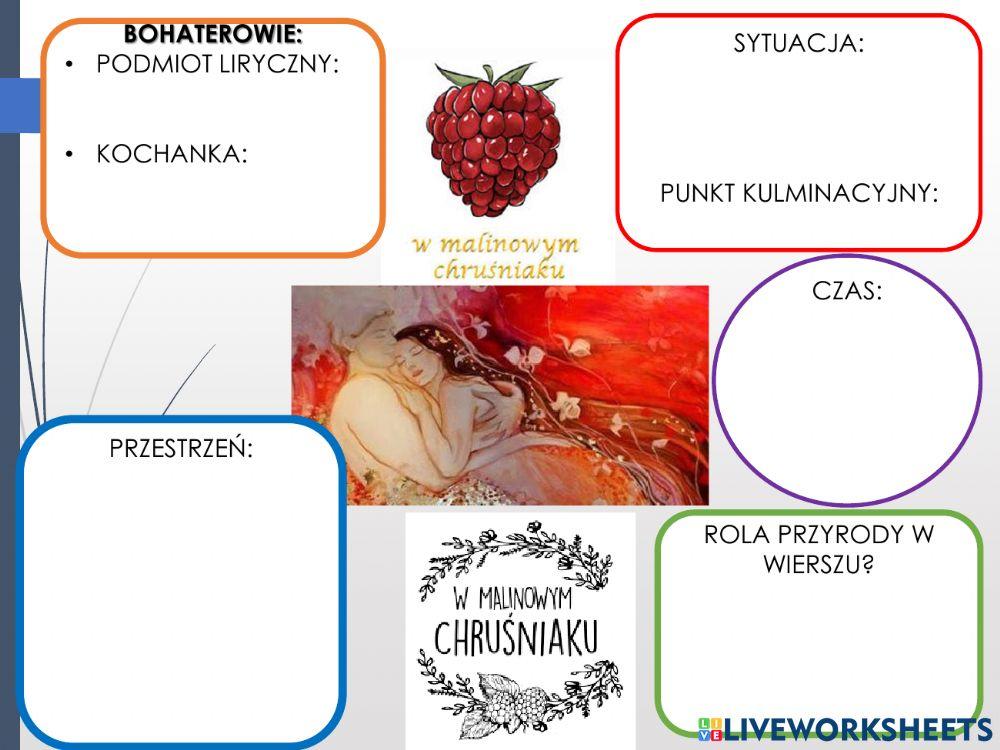 W Malinowym Chruśniaku Interpretacja Bolesław Leśmian W malinowym Chruśniaku worksheet | Live Worksheets