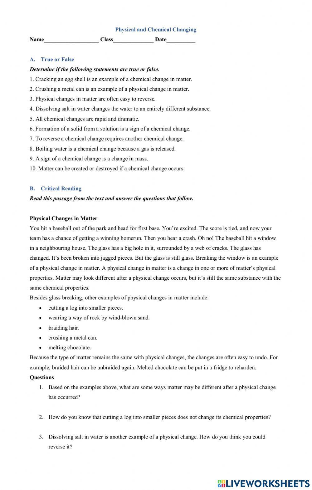 Physical and Chemical Changing