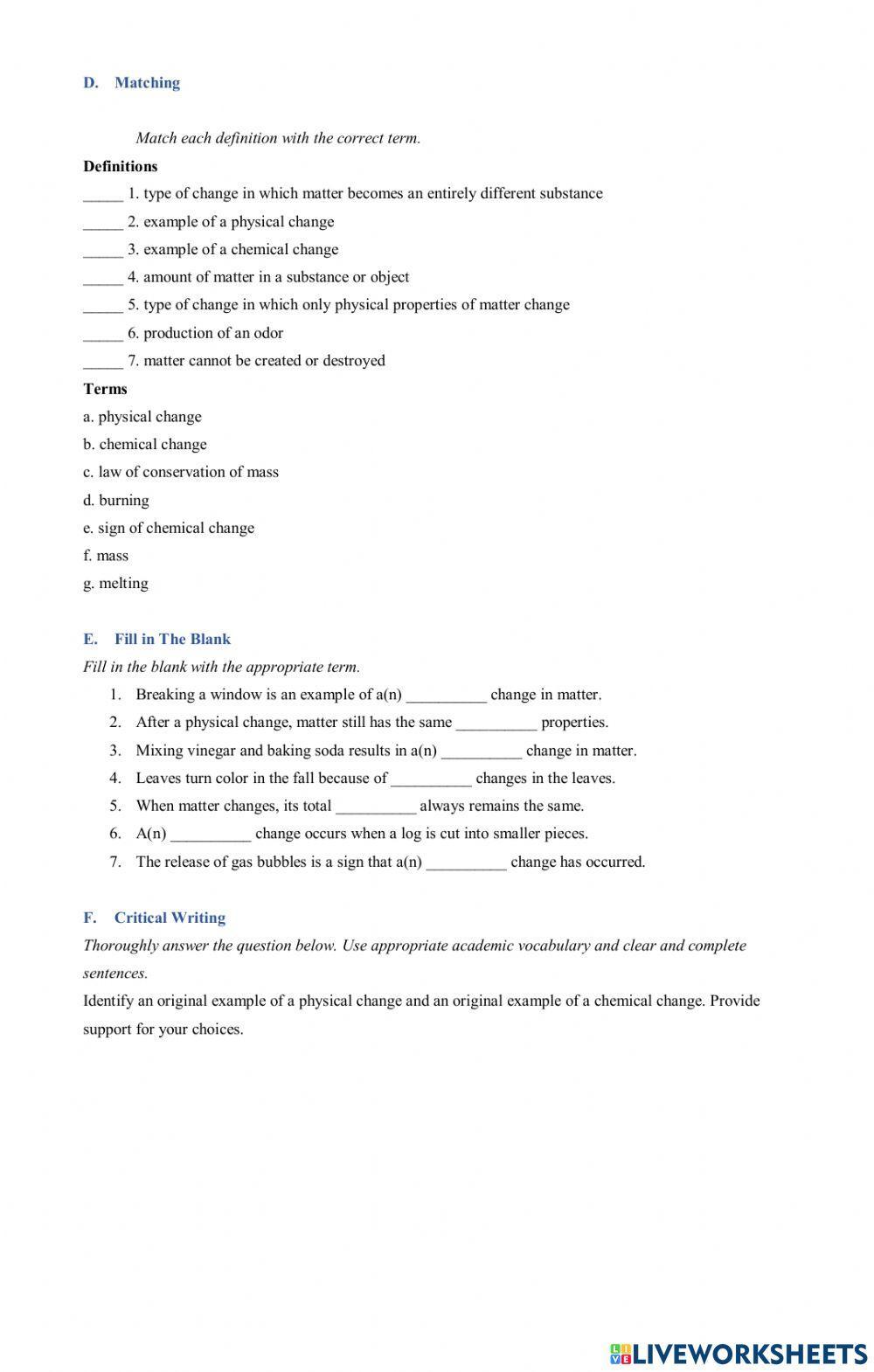 Physical and Chemical Changing Physical and Chemical Changing