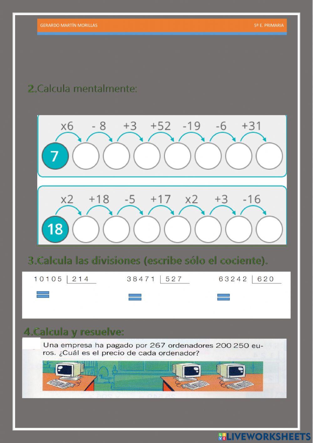 Cálculo y operaciones. Ficha 9.