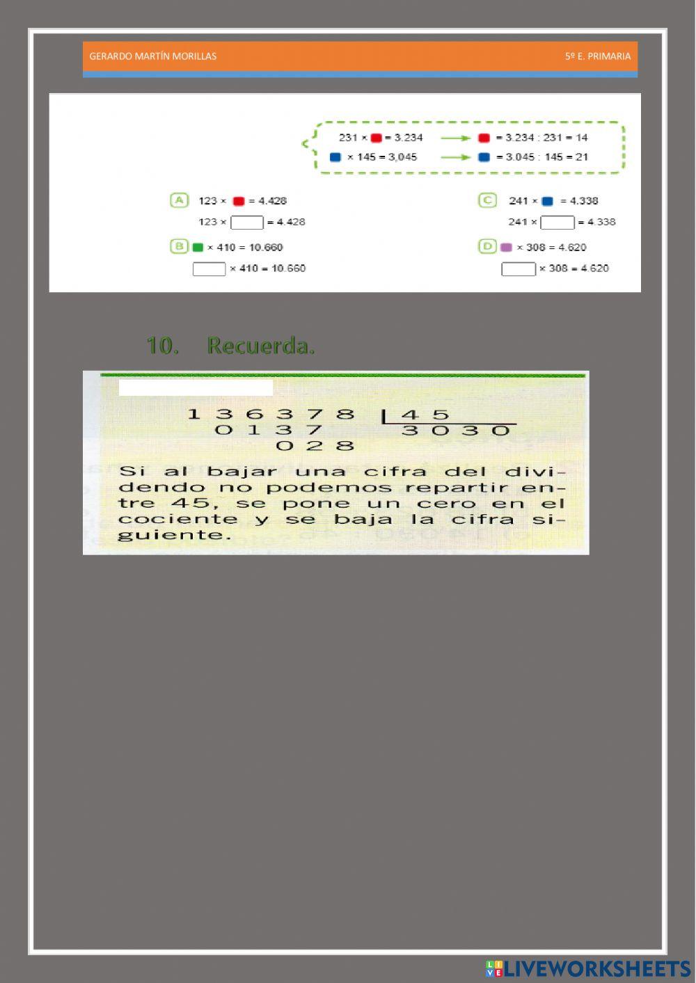 Cálculo y operaciones. Ficha 9.