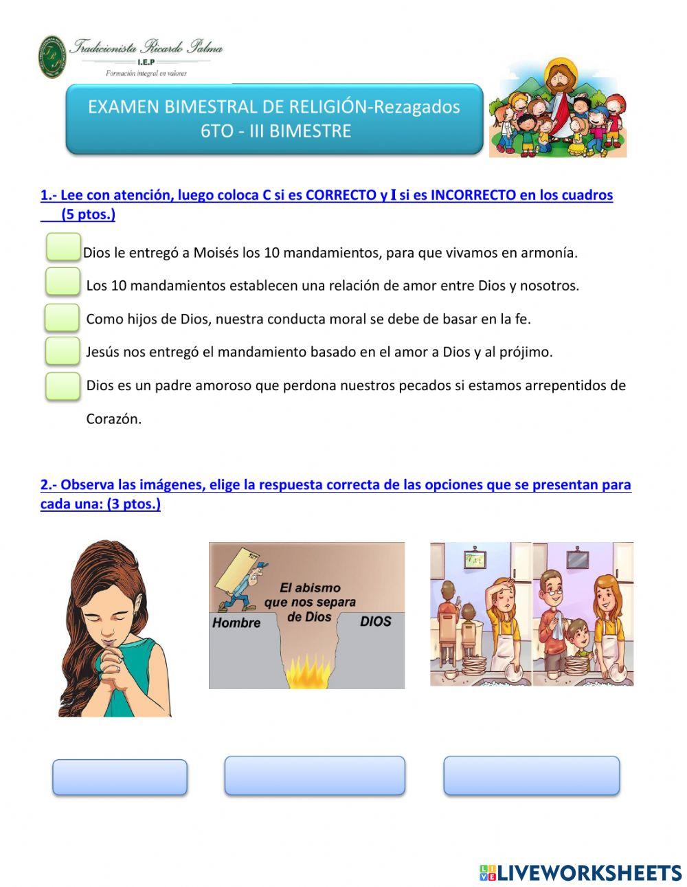 Examen iii bimestre de religión rezagados