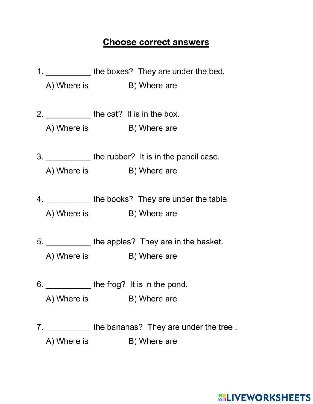Where is-are, it is-they are... worksheet | Live Worksheets