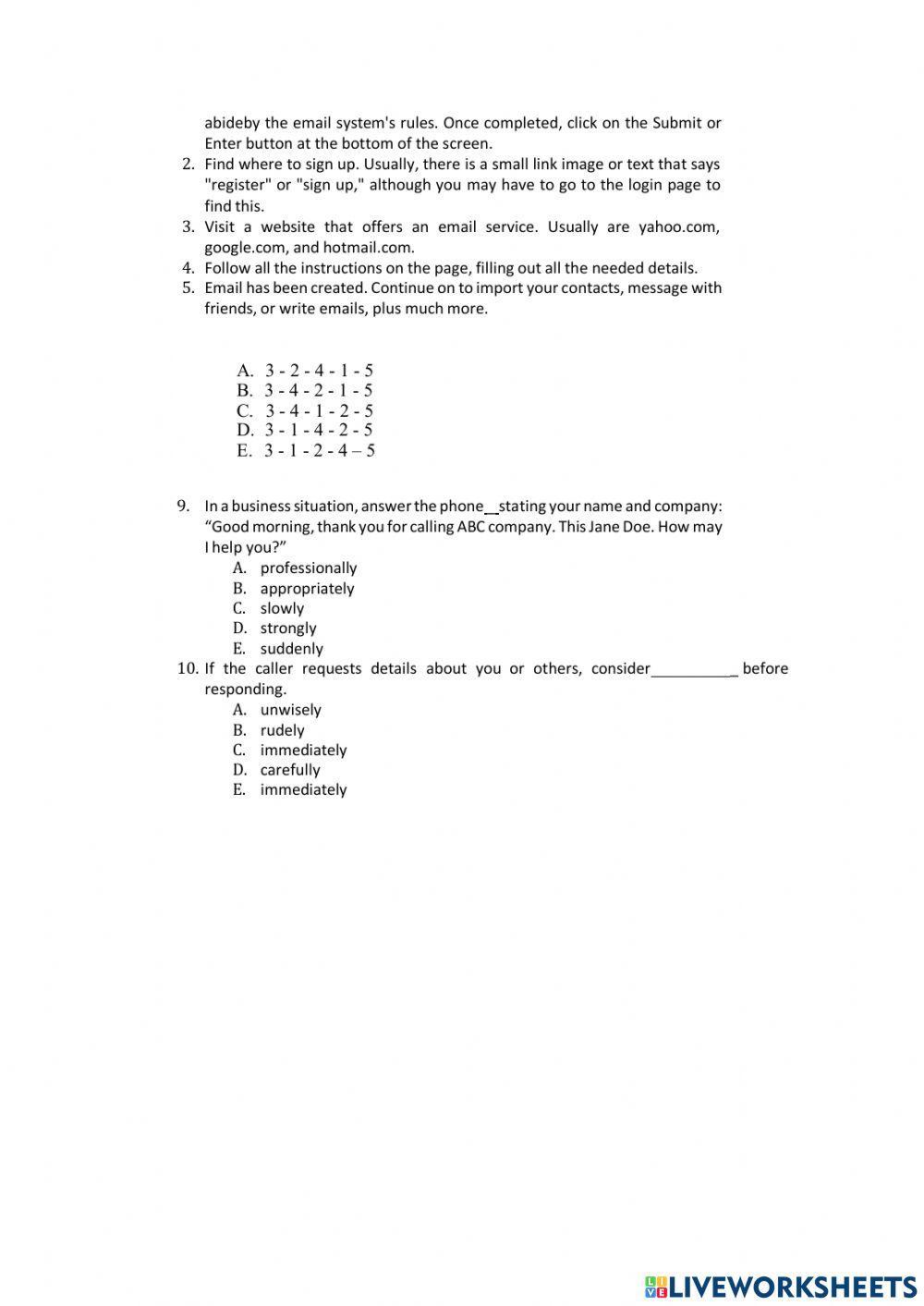 Worksheet activity 4