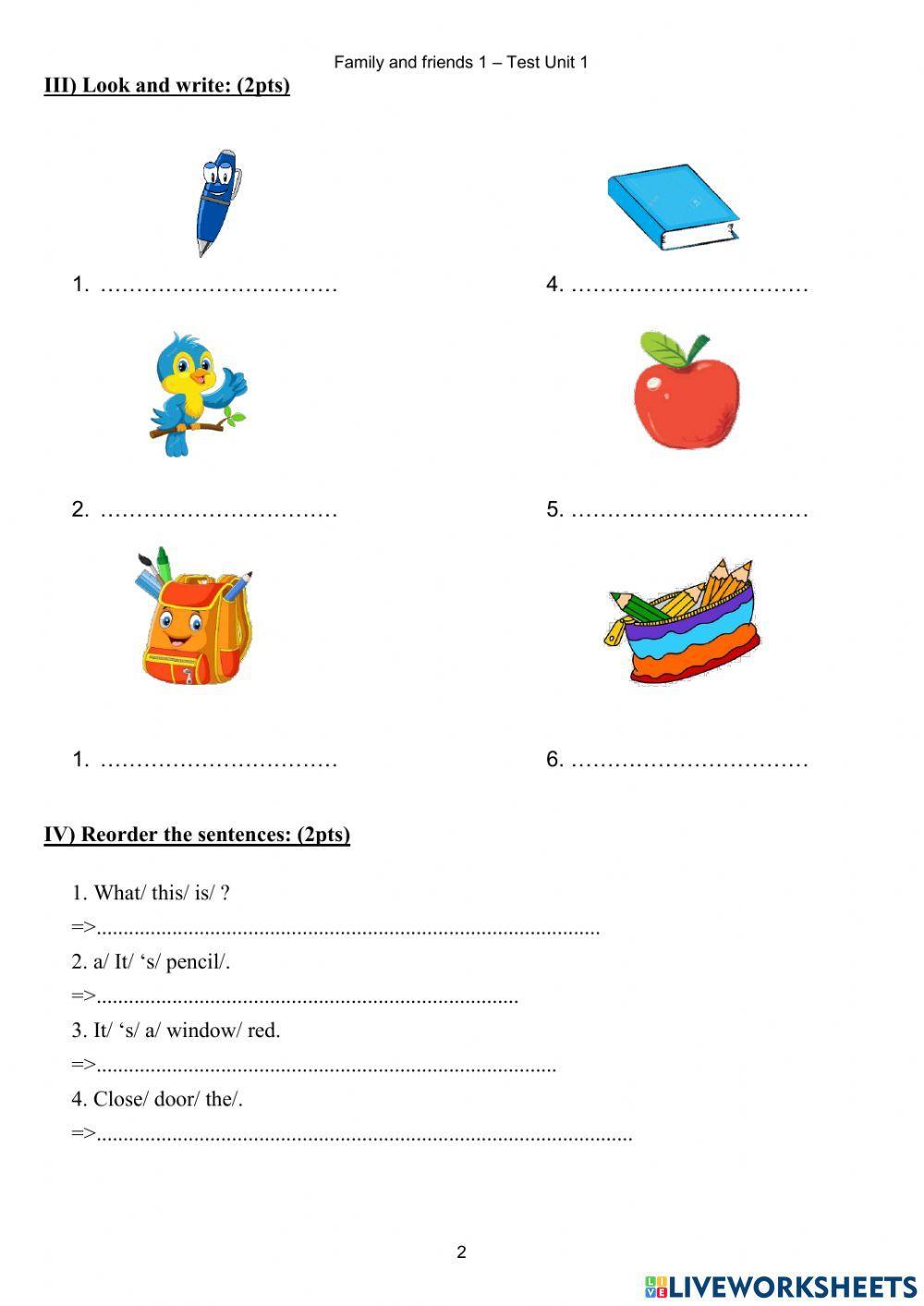 Family and friends 1-Unit 1-Test