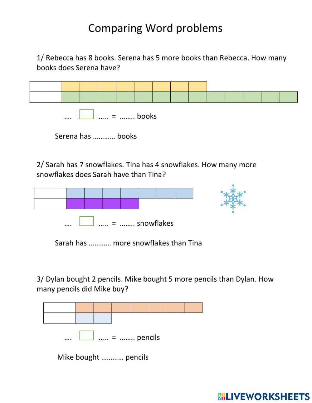 Comparing word problems worksheet | Live Worksheets