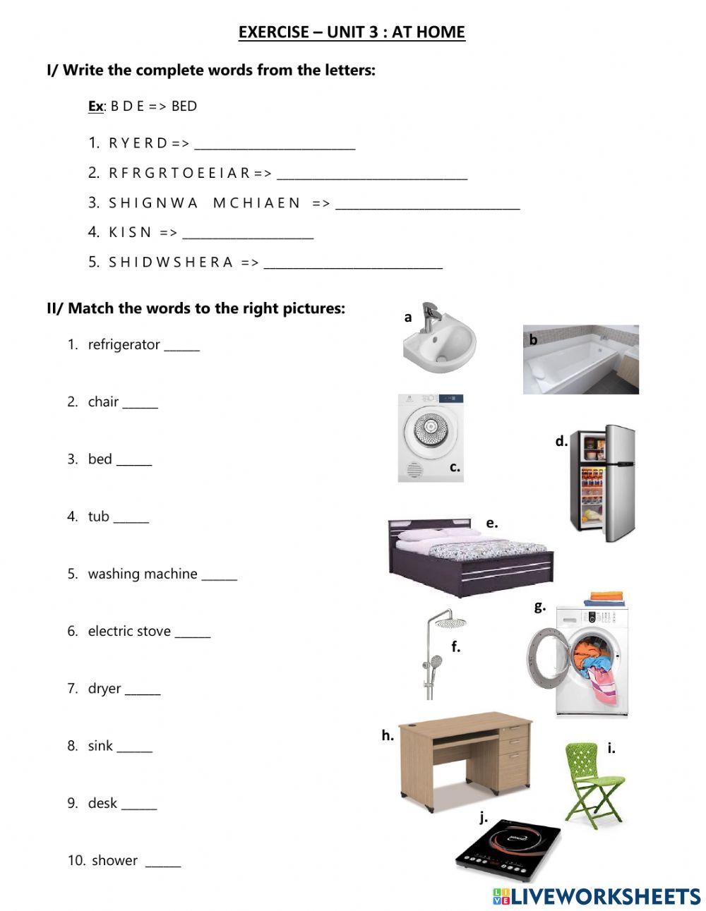 English 7 - Unit 3 - Vocabulary exercise