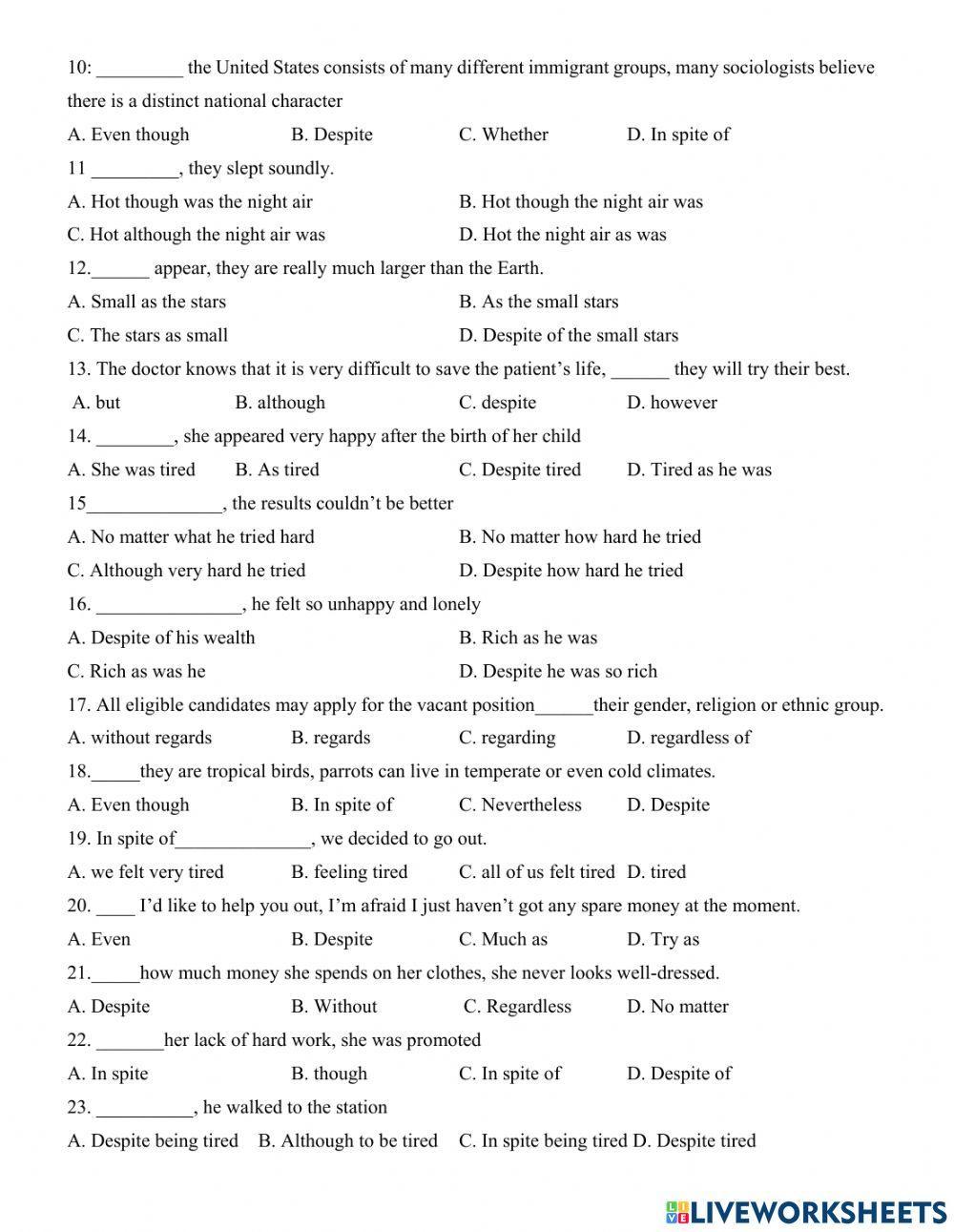 Grade 12- Connectors of Contrast