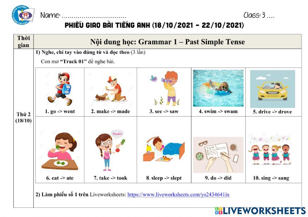 Phiếu giao bài về nhà tuần từ 18-22-10