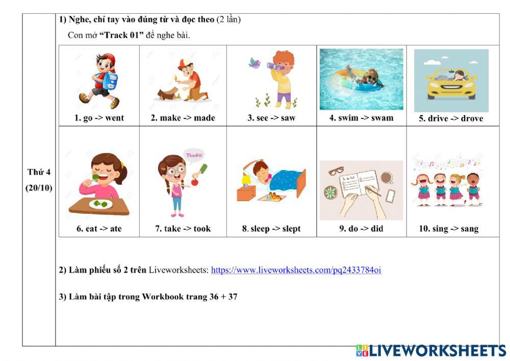 Phiếu giao bài về nhà tuần từ 18-22-10