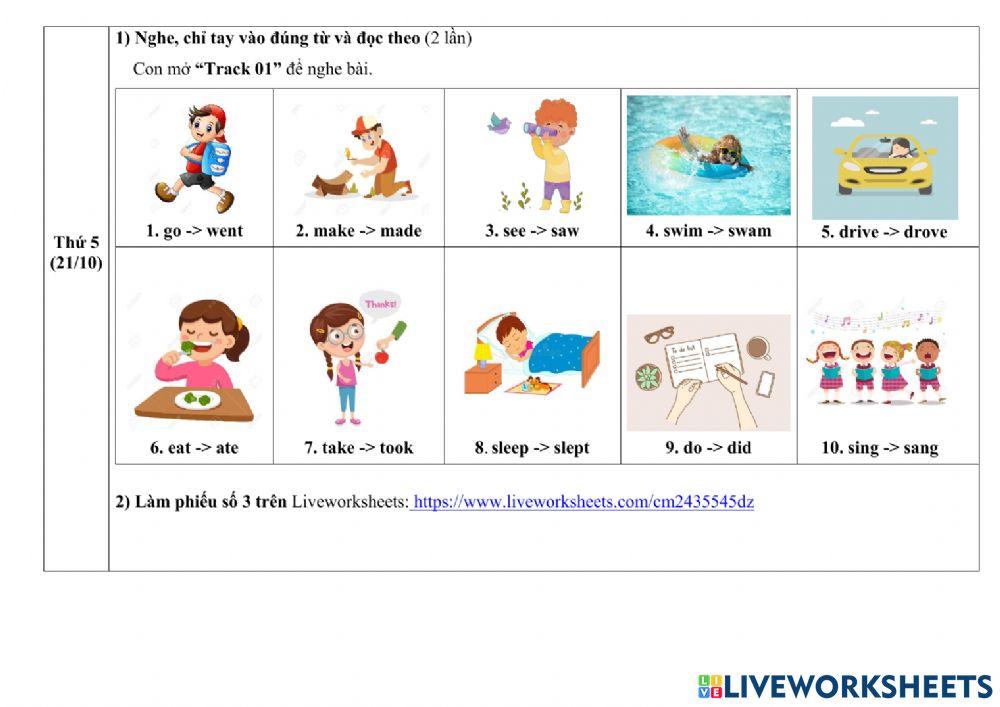 Phiếu giao bài về nhà tuần từ 18-22-10