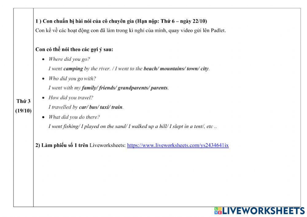 Phiếu giao bài về nhà tuần từ 18-22-10 thao