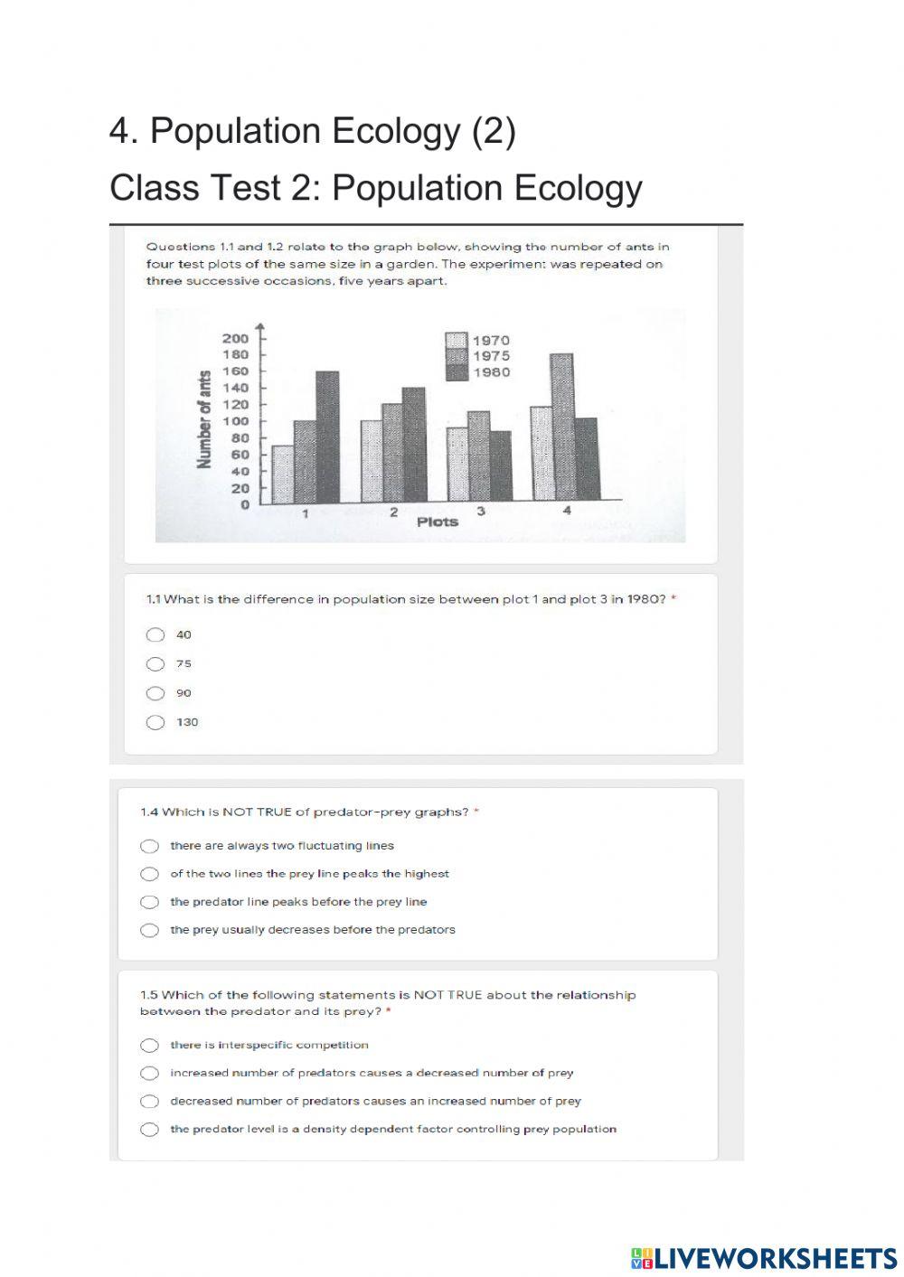 Population Ecology Worksheet