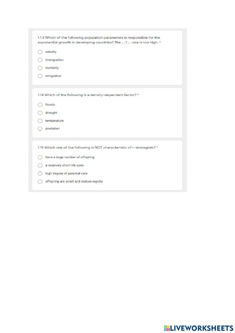 4. Population Ecology (2) Class Test 2: Population Ecology