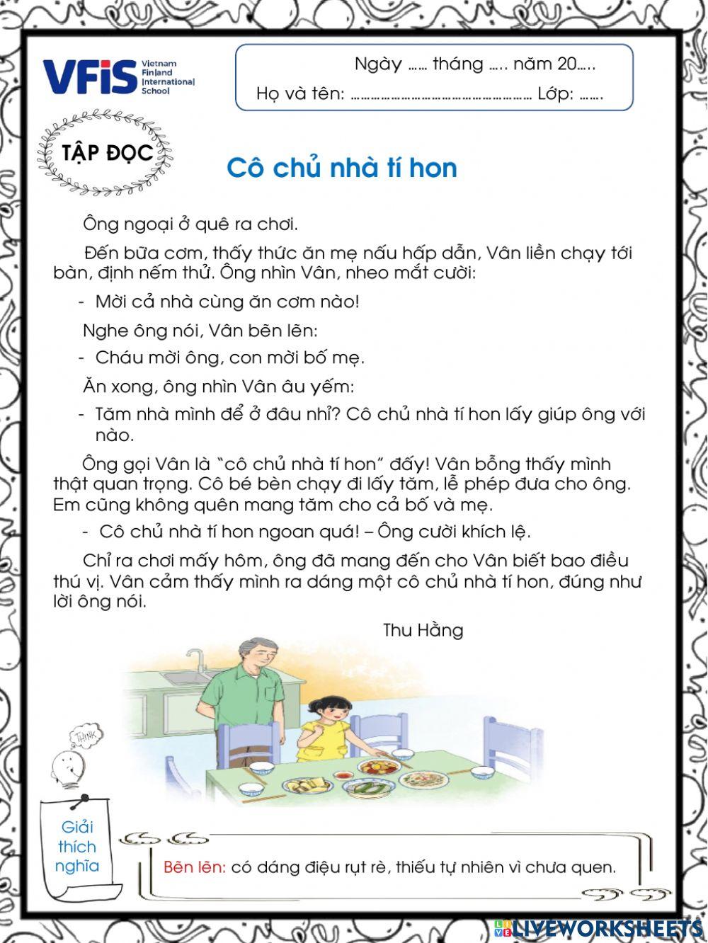 Vietnamese Week 7 - ĐỌC 1