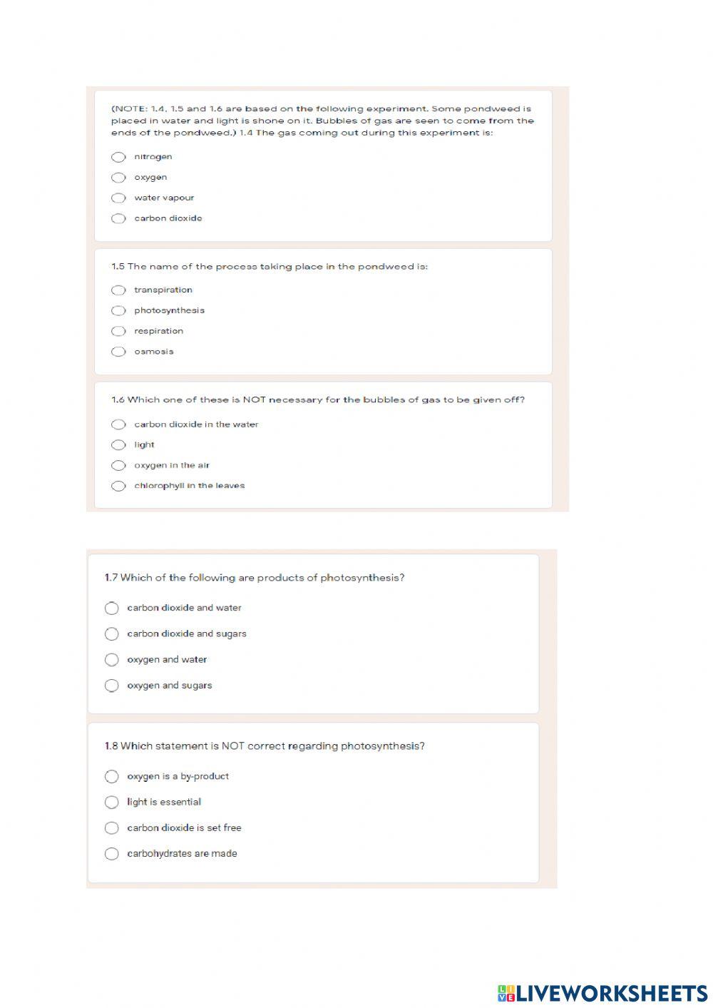 5. Photosynthesis Revision Quiz