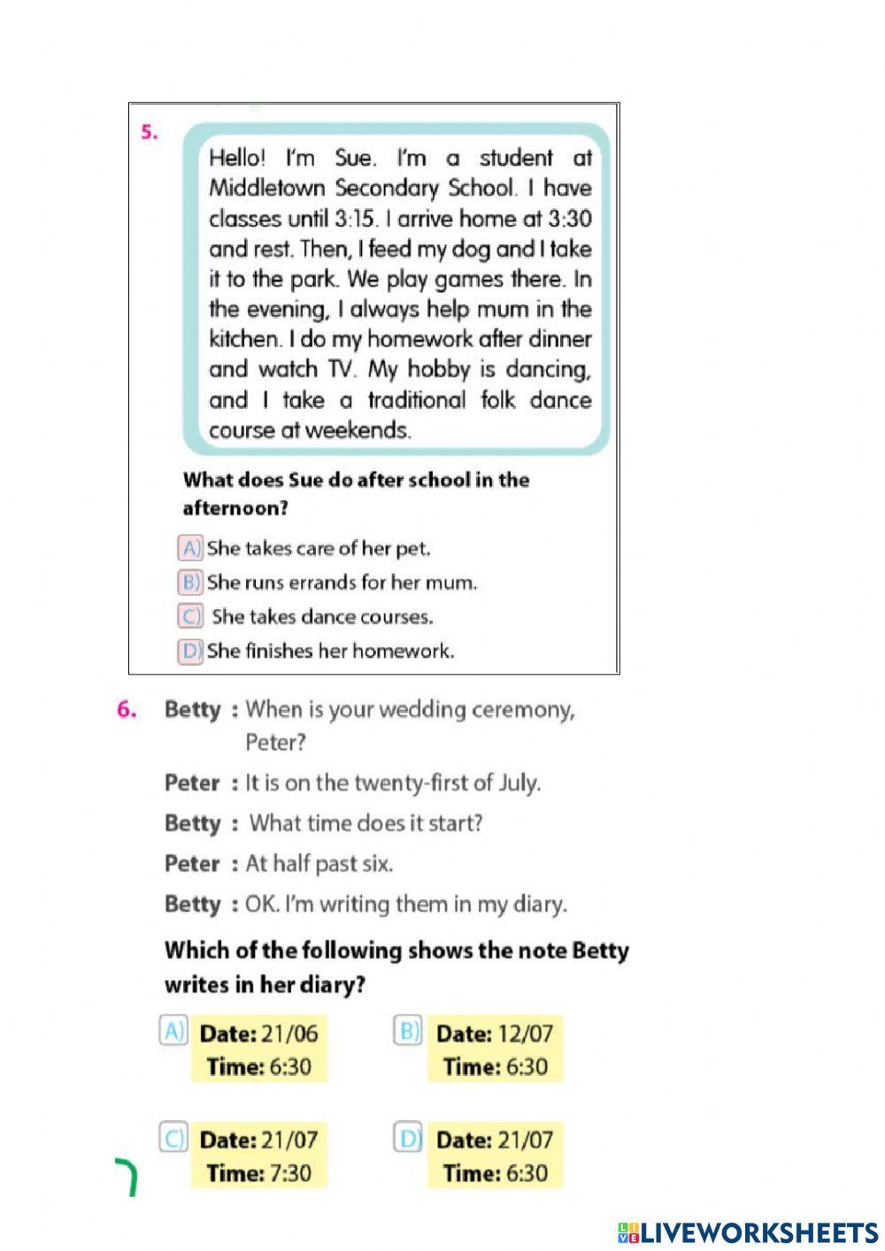 6. Sınıf 1 - 2. Ünite Çalışma Kağıdı