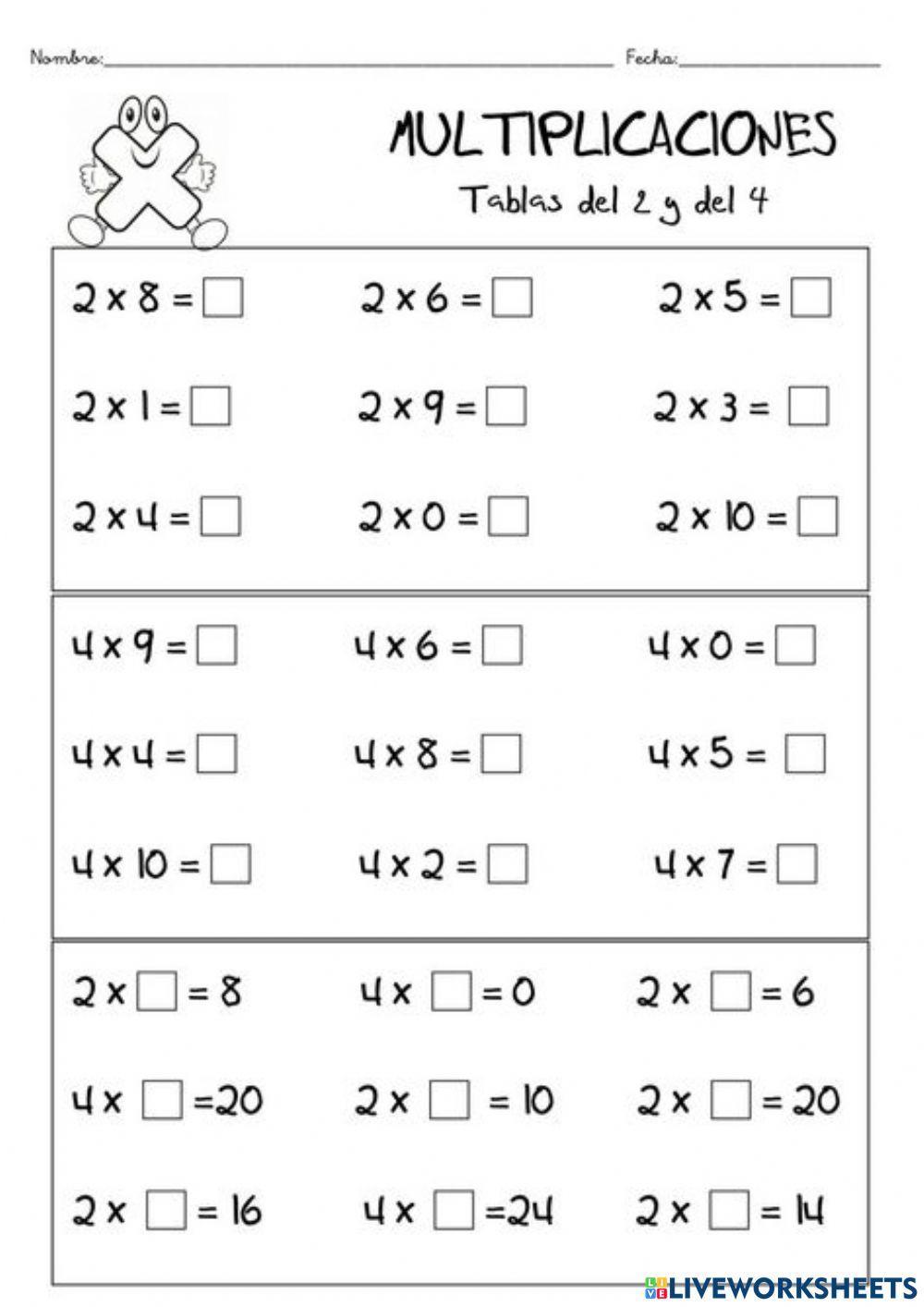 Las tablas de multiplicar de 1 al 10
